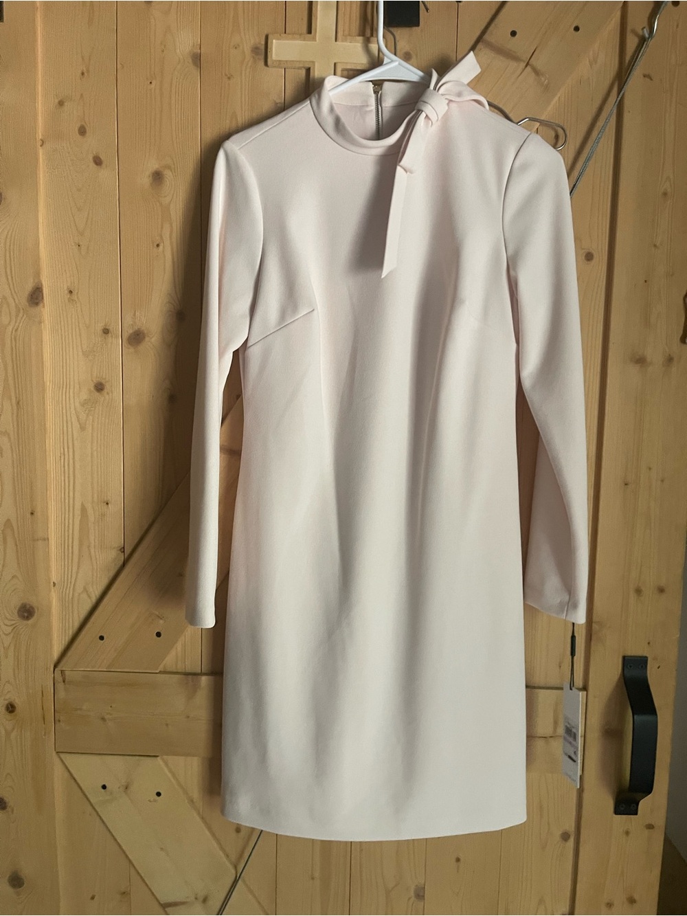 Calvin Klein Pale Pink Long Sleeve Bow-Neck Sheath Dress
